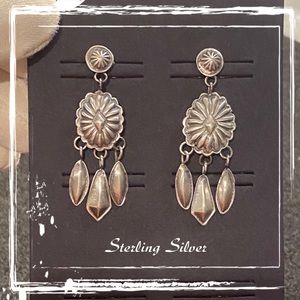 Signed-Terry Charlie Navajo Sterling Silver Concho Dangle Earrings